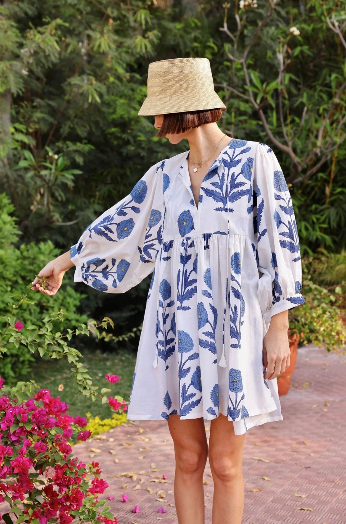 Maison Marigold Blue Flower Taj Mini Dress
