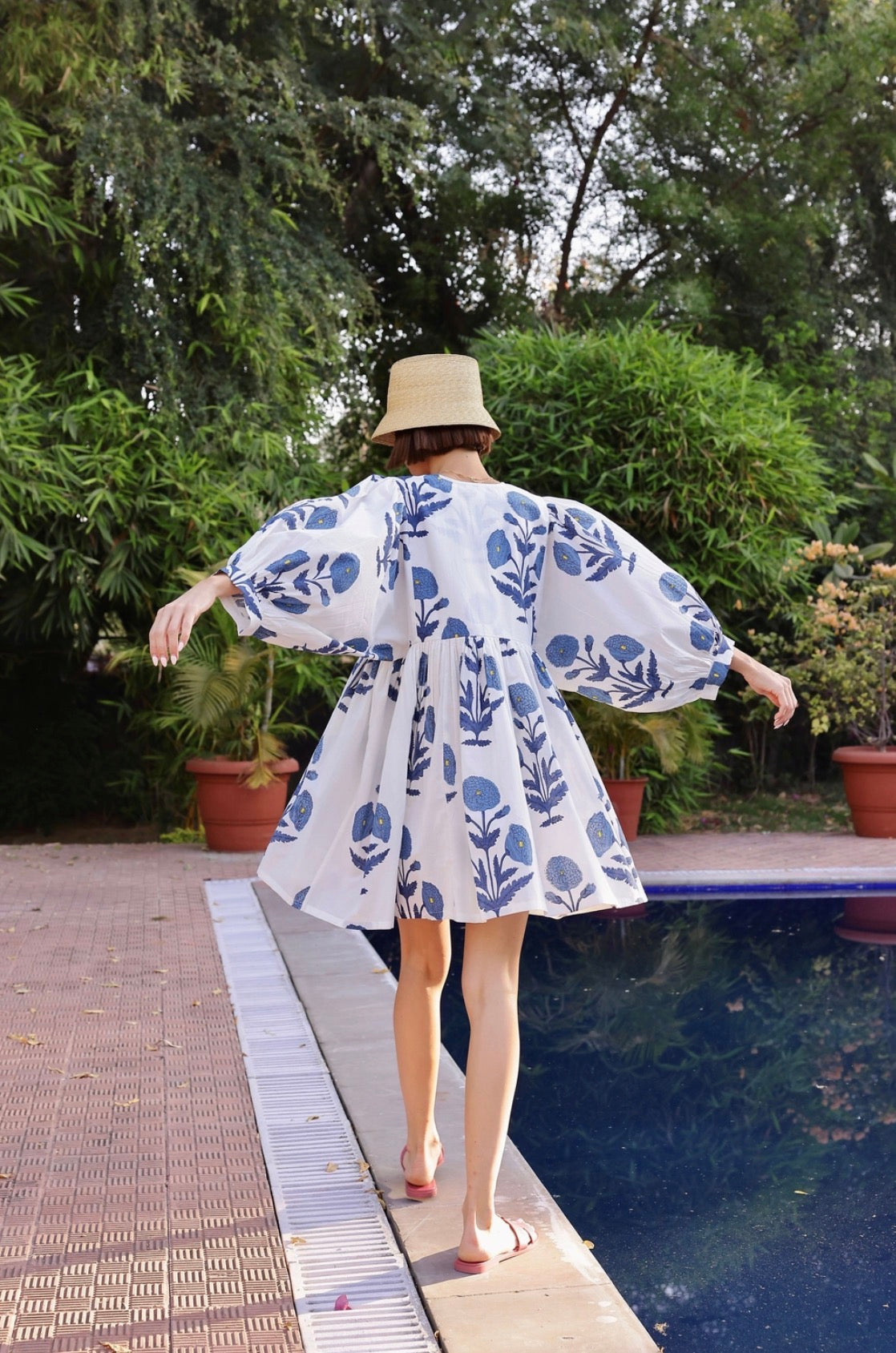 Maison Marigold Blue Flower Taj Mini Dress