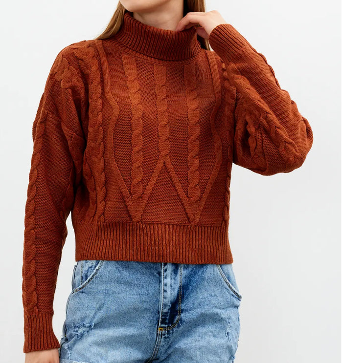 Cropped Cable Turtleneck sweater