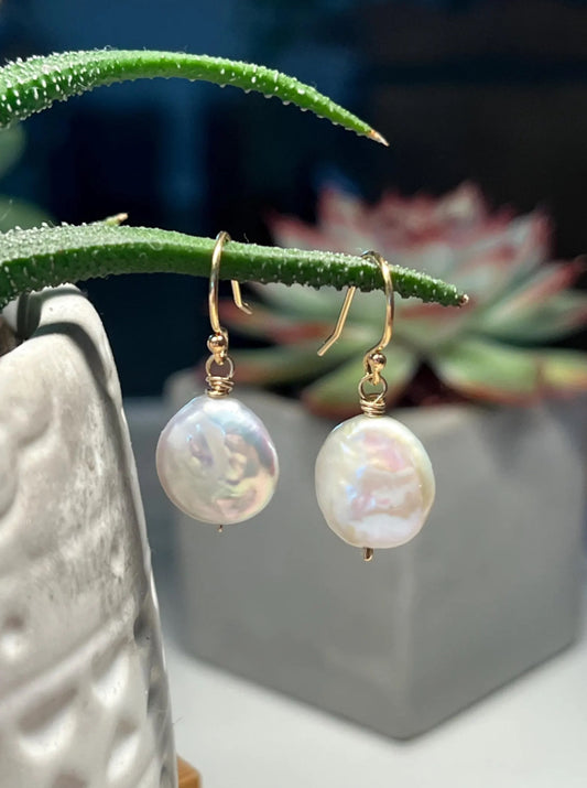 Coin Pearl Earrings by Bethany